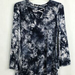Coin 1804 Shirt Womens Sz M‎ Blue White Tie Dye Long Sleeve Stretch Flowy Knit